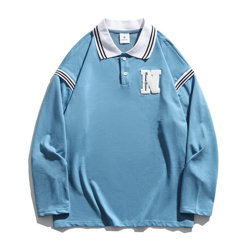 Age-Reducing College Style Polo Shirt Lapel Men And Women Couples Loose Long Sleeves