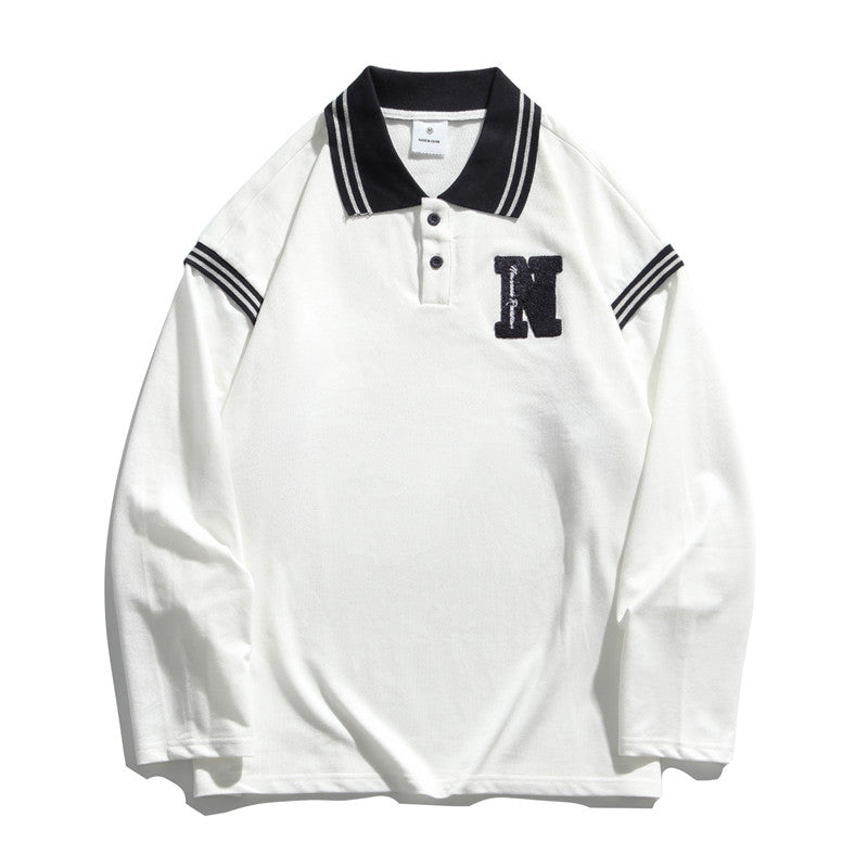 Age-Reducing College Style Polo Shirt Lapel Men And Women Couples Loose Long Sleeves