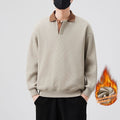 Fleece-lined V-neck Long Sleeve Casual Men's Clothing Polo Collar Top